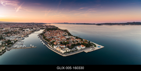 Sunrise at Zadar aerial photo, panoramic view-stock-foto