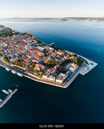 Sunrise at Zadar aerial photo, panoramic view-stock-foto