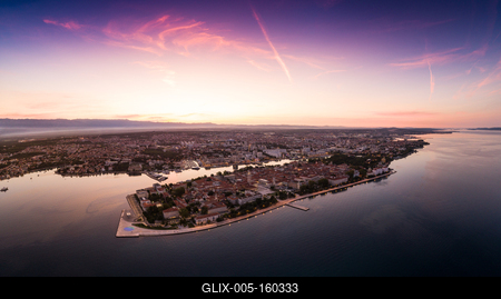 Sunrise at Zadar aerial photo, panoramic view-stock-foto
