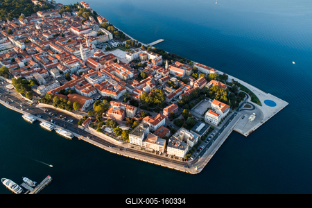 Sunrise at Zadar aerial photo, panoramic view-stock-foto
