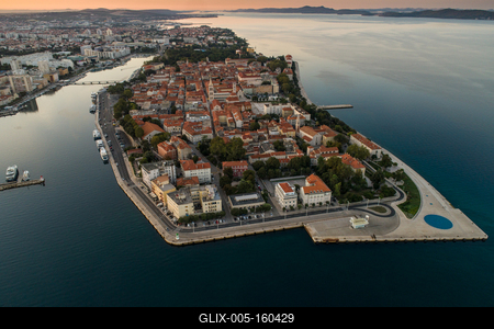 Sunrise at Zadar aerial photo, panoramic view-stock-foto