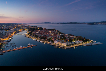 Zadar at night, aerial photo, panoramic view-stock-foto