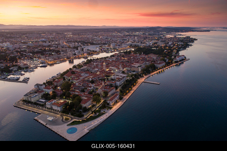 Zadar at night, aerial photo, panoramic view-stock-foto