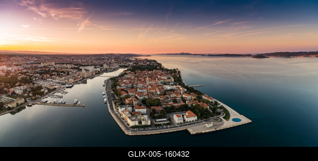 Sunrise at Zadar aerial photo, panoramic view-stock-foto