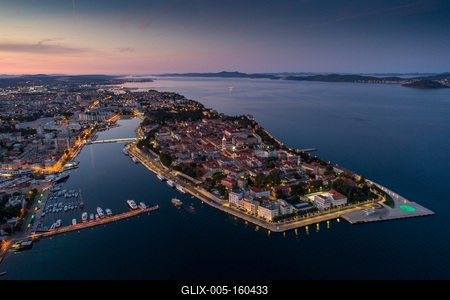Zadar at night, aerial photo, panoramic view-stock-foto