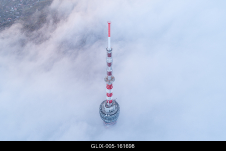 TV tower with cloudy and foggy sky-stock-foto