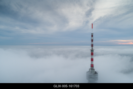 TV tower with cloudy and foggy sky-stock-foto