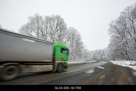 fast car with snowy road at  wintertime-stock-foto