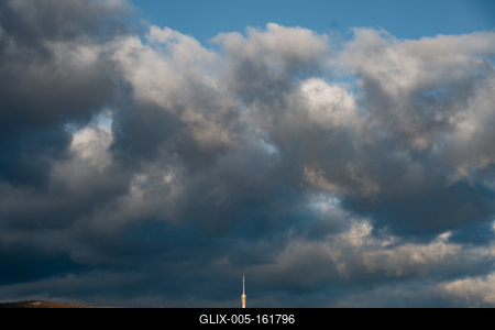 TV tower in Pecs, Hungary with cloudy sky-stock-foto