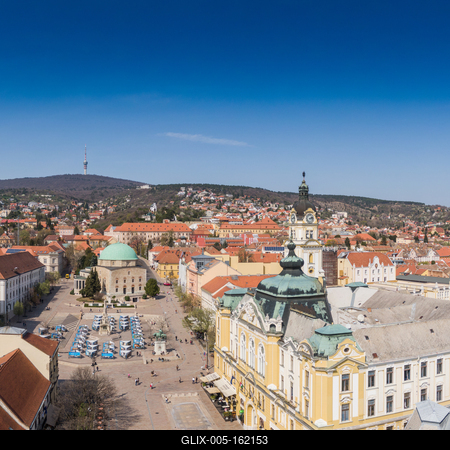 Bird eye view of Pecs, Hungary-stock-foto