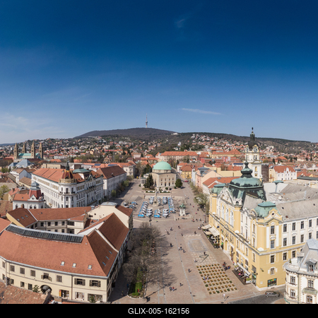 Bird eye view of Pecs, Hungary-stock-foto