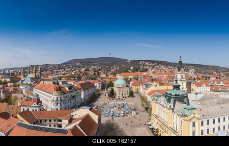 Bird eye view of Pecs, Hungary-stock-foto