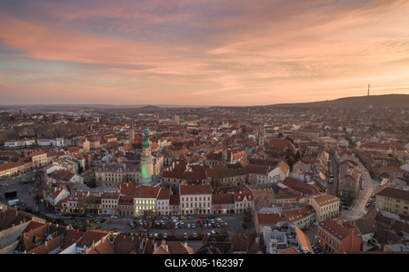 Aerial panorama of medieval Sopron with fire tower-stock-foto