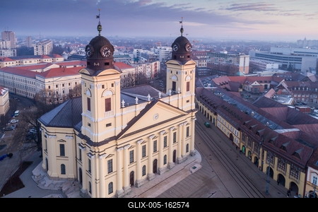 Aerial photo of Reformed Great Church in Debrecen city, Hungary-stock-foto