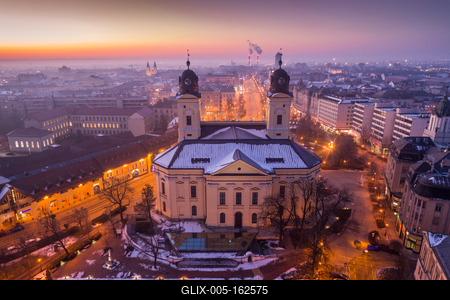 Aerial photo of Reformed Great Church in Debrecen city, Hungary-stock-foto