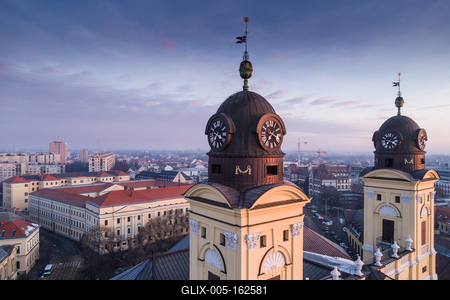 Aerial photo of Reformed Great Church in Debrecen city, Hungary-stock-foto