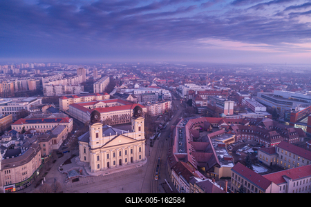 Aerial photo of Reformed Great Church in Debrecen city, Hungary-stock-foto