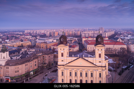 Aerial photo of Reformed Great Church in Debrecen city, Hungary-stock-foto