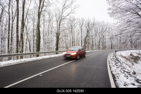 snowy road at cold wintertime-stock-foto
