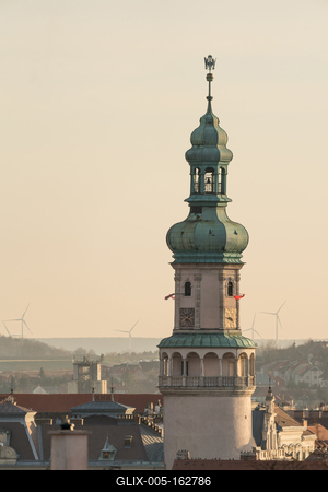 clock tower in Sopron, called tuztorony-stock-foto