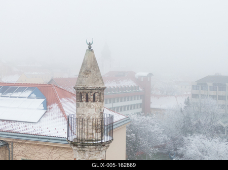 Mosque with a minaret in Pecs, Hungary at winter-stock-foto