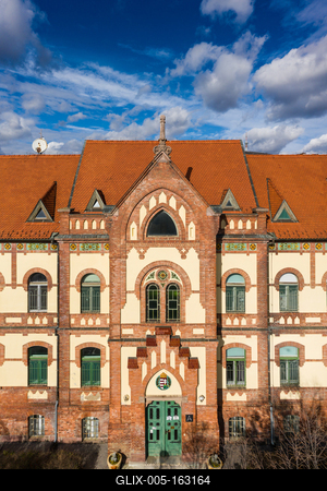 Children hospital in Aerial photo of Pecs, Hungary-stock-foto