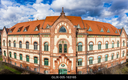 Children hospital in Aerial photo of Pecs, Hungary-stock-foto