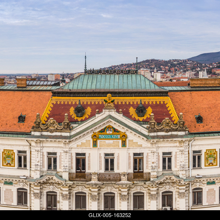 Panoramic view of Megyehaza building in Pecs, Hungary-stock-foto
