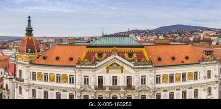 Panoramic view of Megyehaza building in Pecs, Hungary-stock-foto
