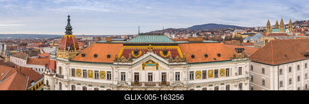 Panoramic view of Megyehaza building in Pecs, Hungary-stock-foto