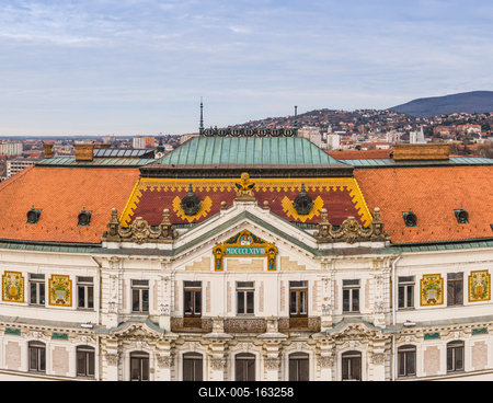 Panoramic view of Megyehaza building in Pecs, Hungary-stock-foto