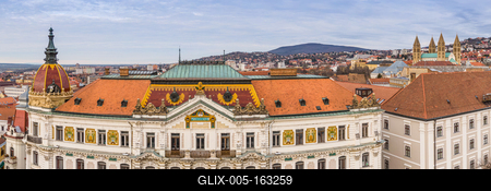 Panoramic view of Megyehaza building in Pecs, Hungary-stock-foto