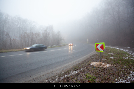 Moving car on highway with fog-stock-foto