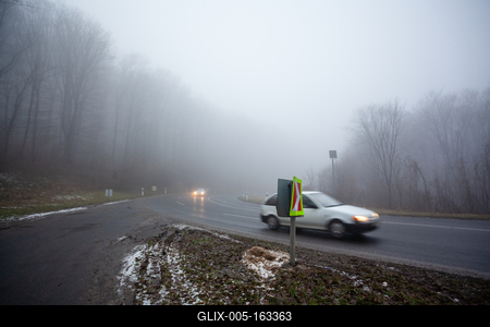 Moving car on highway with fog-stock-foto