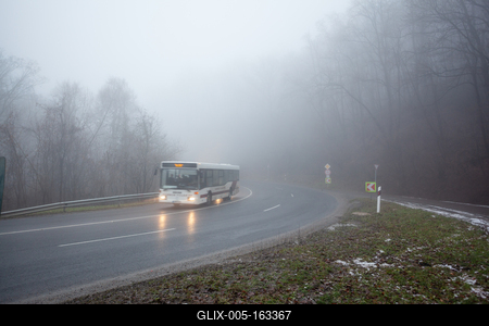 Moving car on highway with fog-stock-foto