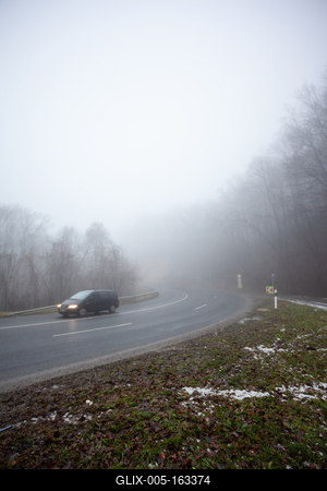 Moving car on highway with fog-stock-foto