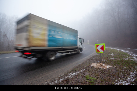 Moving car on highway with fog-stock-foto