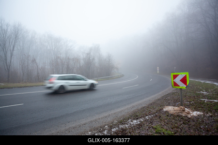 Moving car on highway with fog-stock-foto