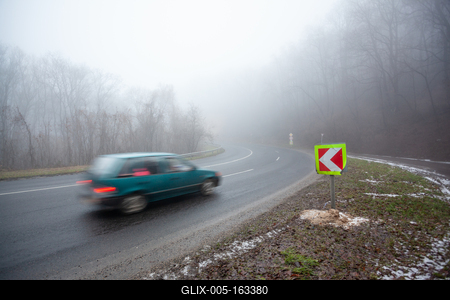 Moving car on highway with fog-stock-foto