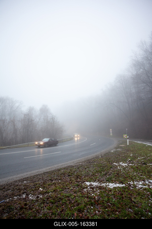 Moving car on highway with fog-stock-foto