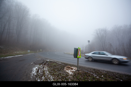 Moving car on highway with fog-stock-foto