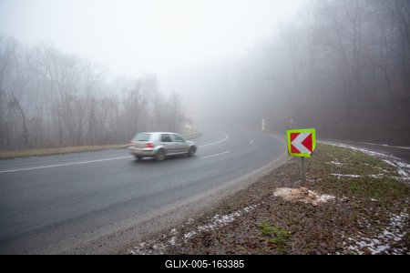 Moving car on highway with fog-stock-foto