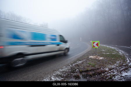 Moving car on highway with fog-stock-foto