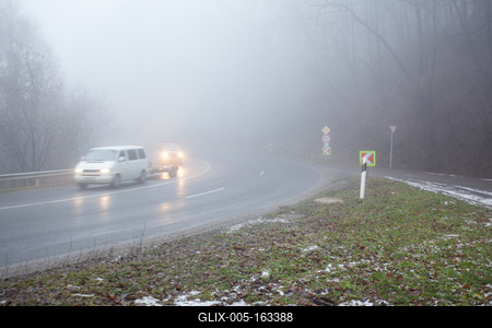 Moving car on highway with fog-stock-foto