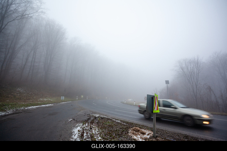 Moving car on highway with fog-stock-foto
