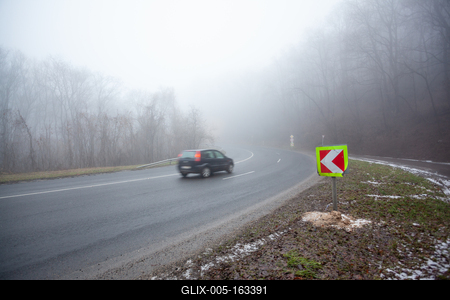 Moving car on highway with fog-stock-foto