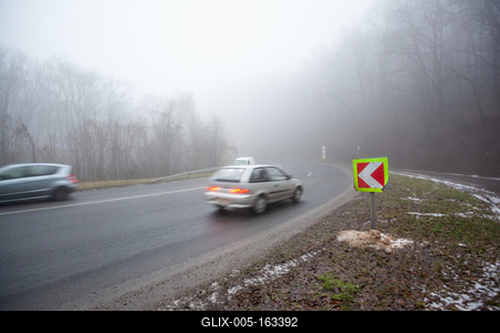 Moving car on highway with fog-stock-foto