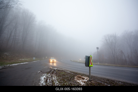 Moving car on highway with fog-stock-foto