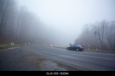 Moving car on highway with fog-stock-foto