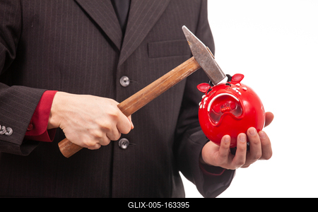 businessman break his red piggybank-stock-foto